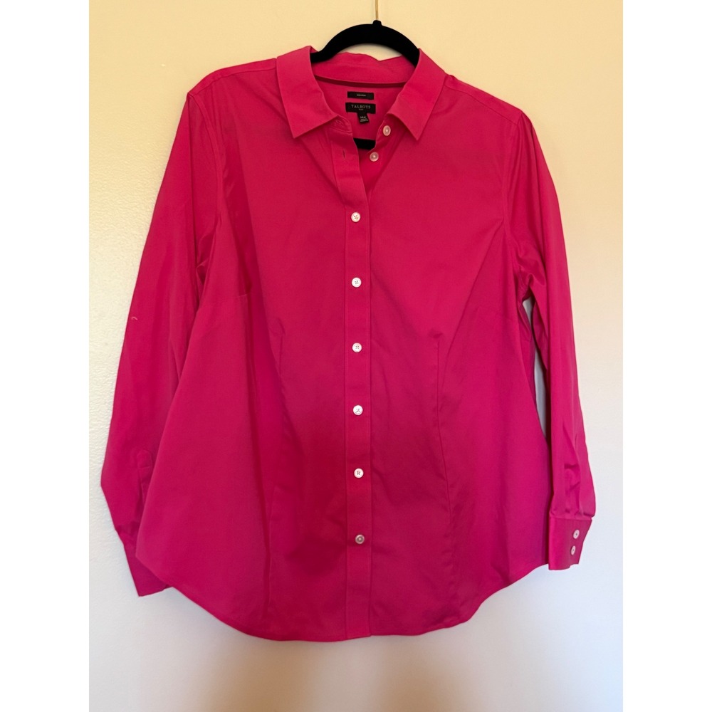 Talbots Plus Hot Pink Non-Iron Button Down Shirt Womens 14W Long Sleeve Blouse